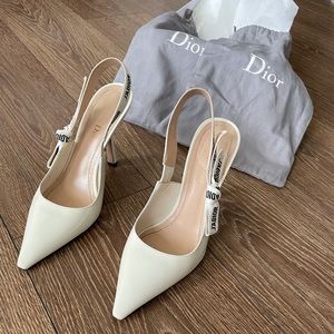 Dior slingback patent white pump